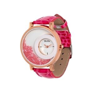 Pink Crystal and Faux Leather Strap Gold Face Watch